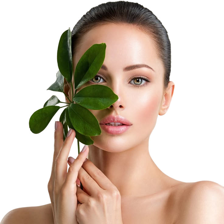 امرأة ببشرة متوهجة ونبات